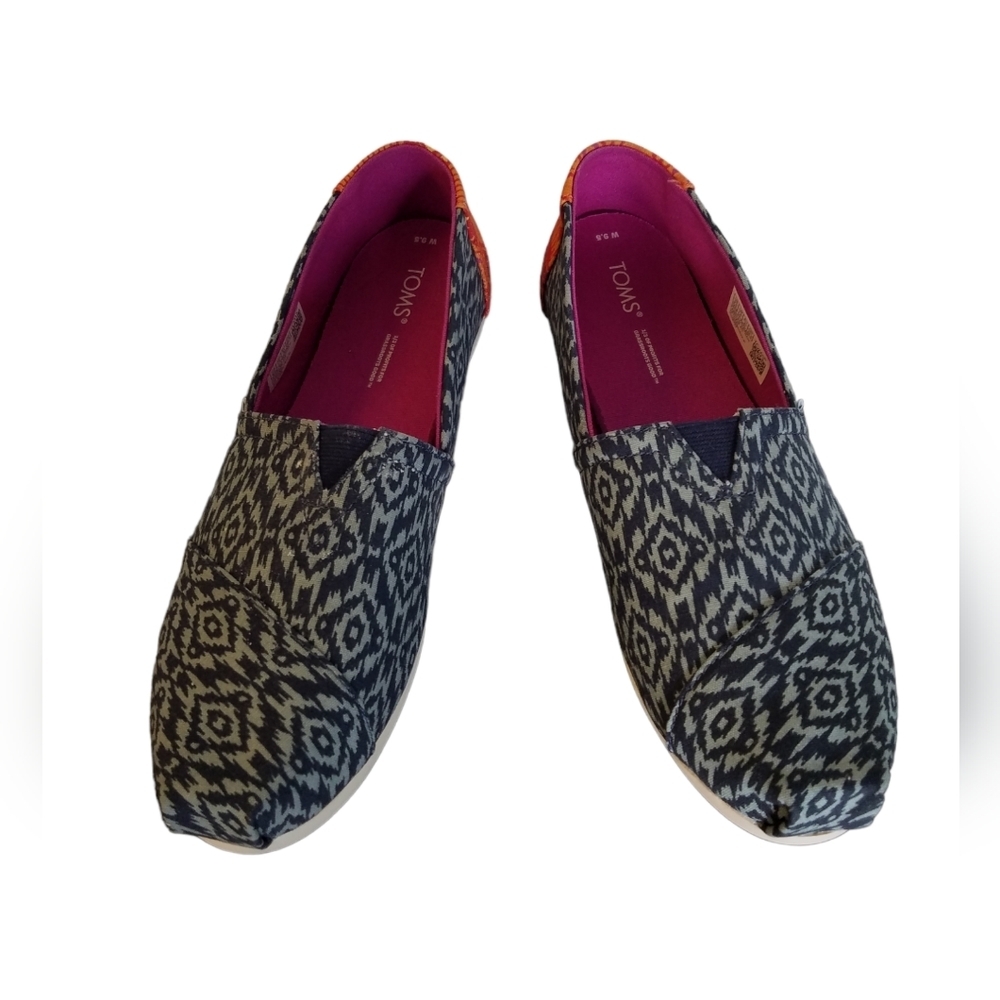 TOMS Womens Alpargata Ikat Print Grey Orange Loafers Shoes Flats Size 9.5